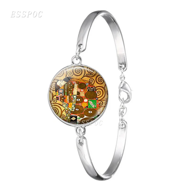 Браслет Климт цепочка стекло кабошон ювелирные изделия картина маслом поцелуй