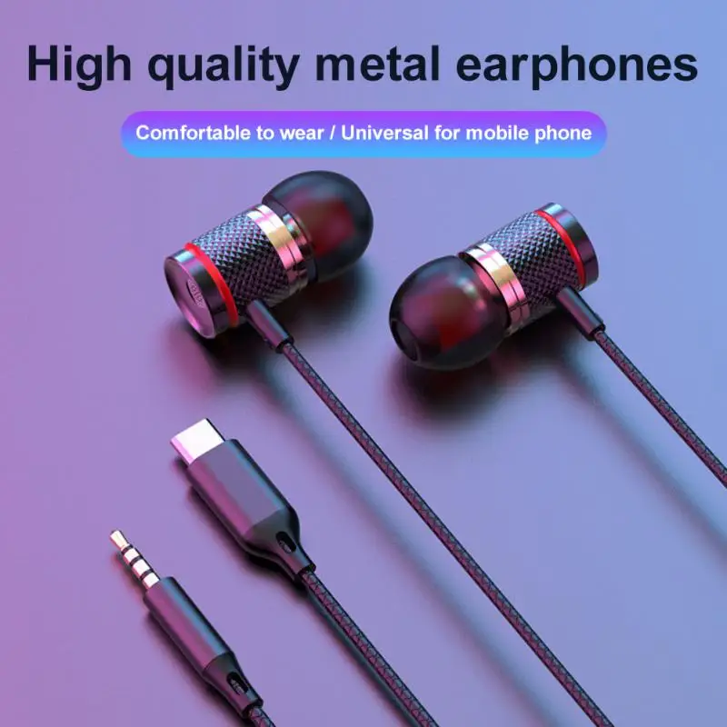 3.5Mm /Tybe-C HiFi Headphones With Subwoofer Earbuds Adjustable Volume Earphones Music Sports Gaming Headset With Mic