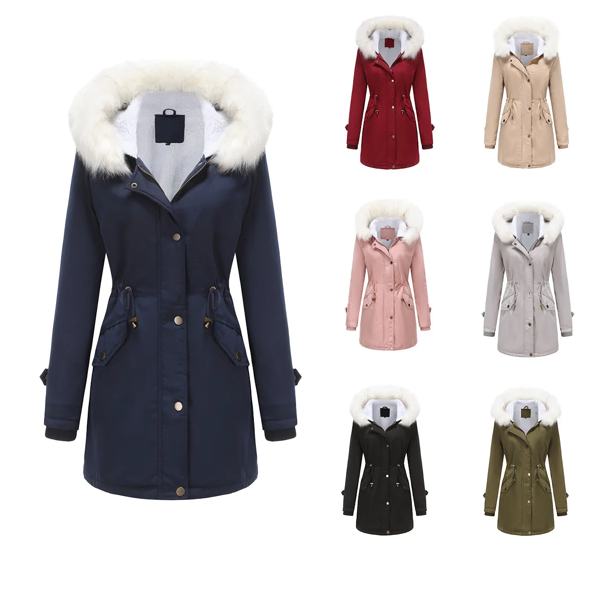 2023 Autumn and Winter Women's Detachable Fur Collar Pie Over Long-sleeved Hooded Cotton Coat Fluffy Coat Cotton Clothing Women