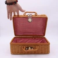 retro hand woven handbag rattan weaving suitcase photo props picnic box pastoral storage box wedding gift rattan organizing box