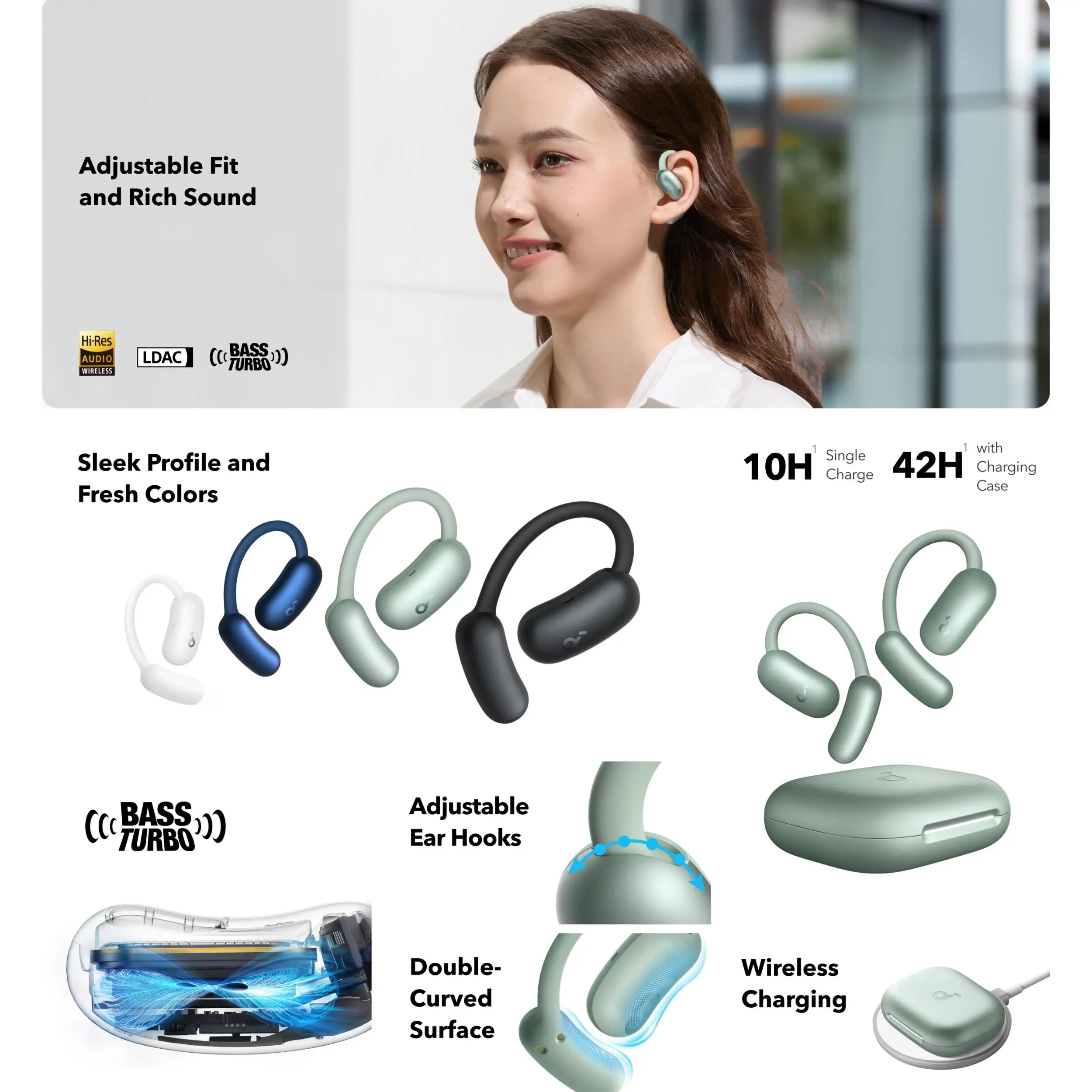 Фото Беспроводные Bluetooth-наушники Soundcore by Anker AeroFit 2 с открытым ухом, адаптивными крючками для ушей, водонепроницаемостью IPX5, для занятий спортом №5