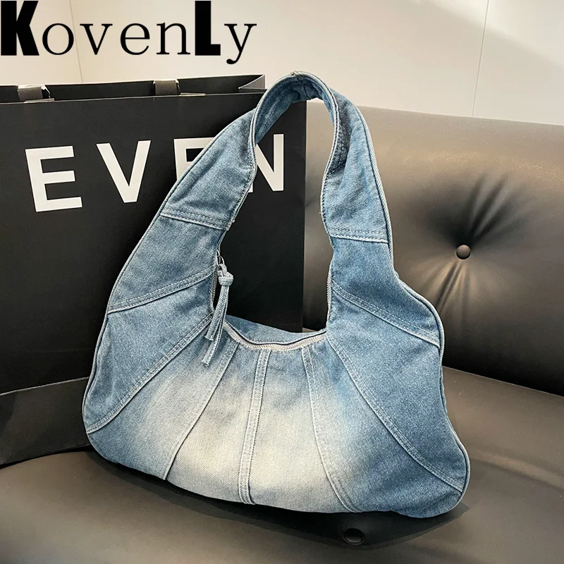 

Vintage Denim Bags For Women 2024 New Distress Blue Jeans Handbag Bag Retro Design Luxury shoulder Bag Ladys Tote Bag Trendy