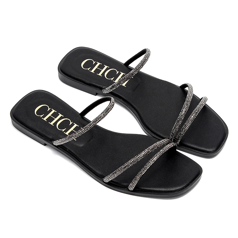 Женские пляжные туфли новинка 2024 модные шлепанцы на плоской подошве с