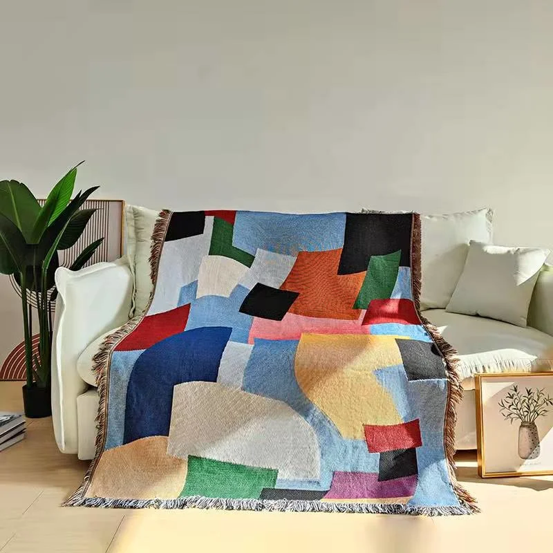 

Splicing Woven Thread Blanket Nordic Home Decor Sofa Cover Thread Blanket Living Room Couch Decorative Blankets Bedroom Rug Mat