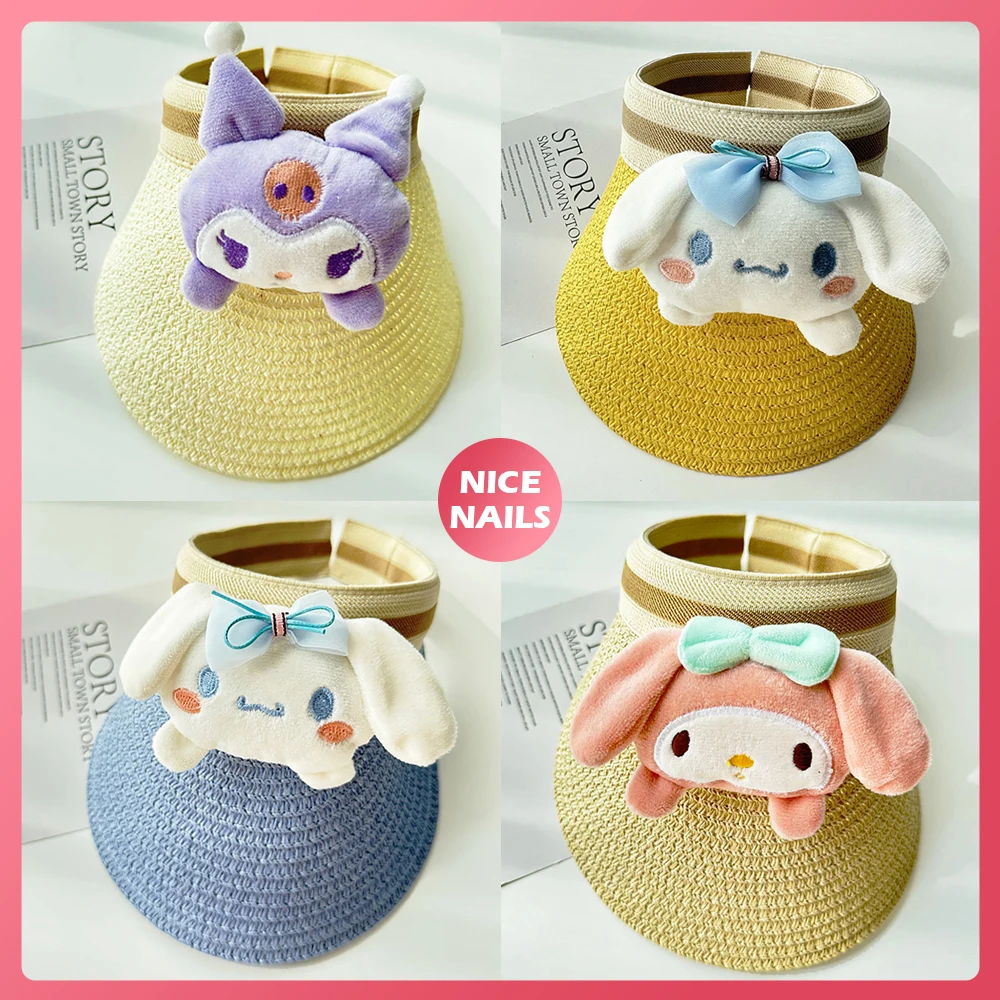 

Children Plush Doll Sun Hat Sun Protection Straw Hat Kuromi My Melody Cinnamoroll Outdoor Travel Beach Uv Protect Sun Cap