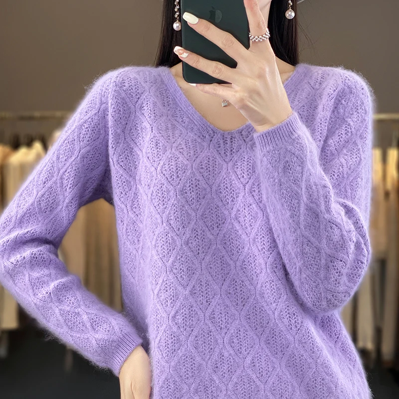 DjzDsm 100% норковый бархатный топ вязаный с длинным рукавом 2023 новый свитер