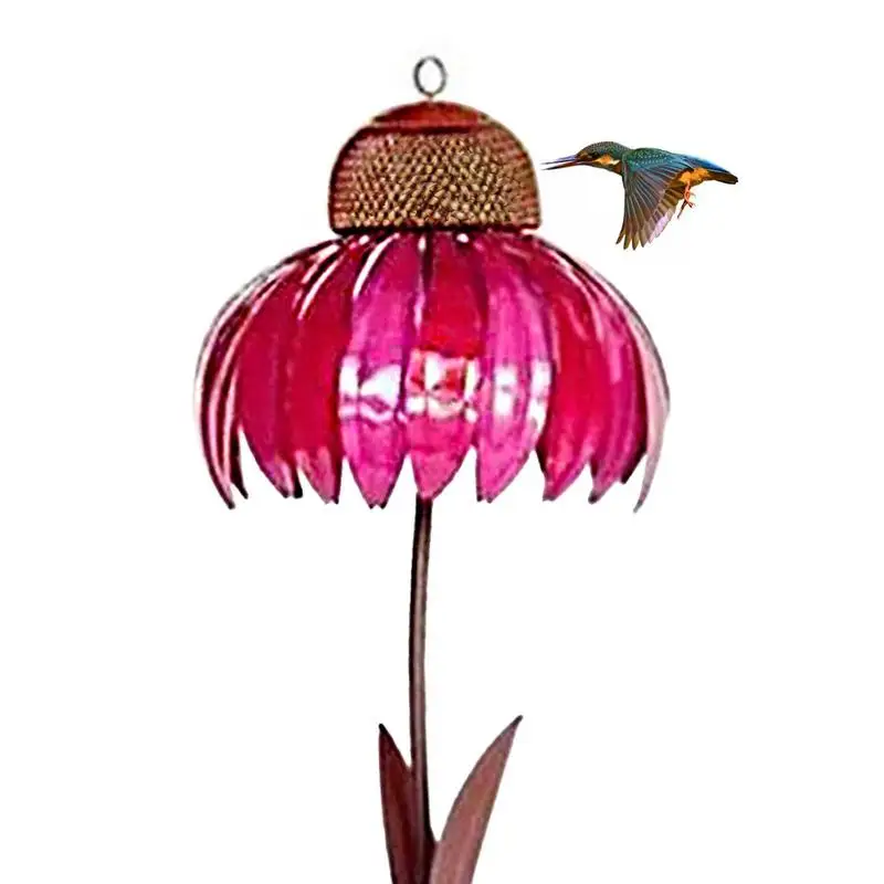Coneflower Hummingbird Feeder For Outdoors Garden Bird Feeder Metal Flower Standing Shape Design Beautiful