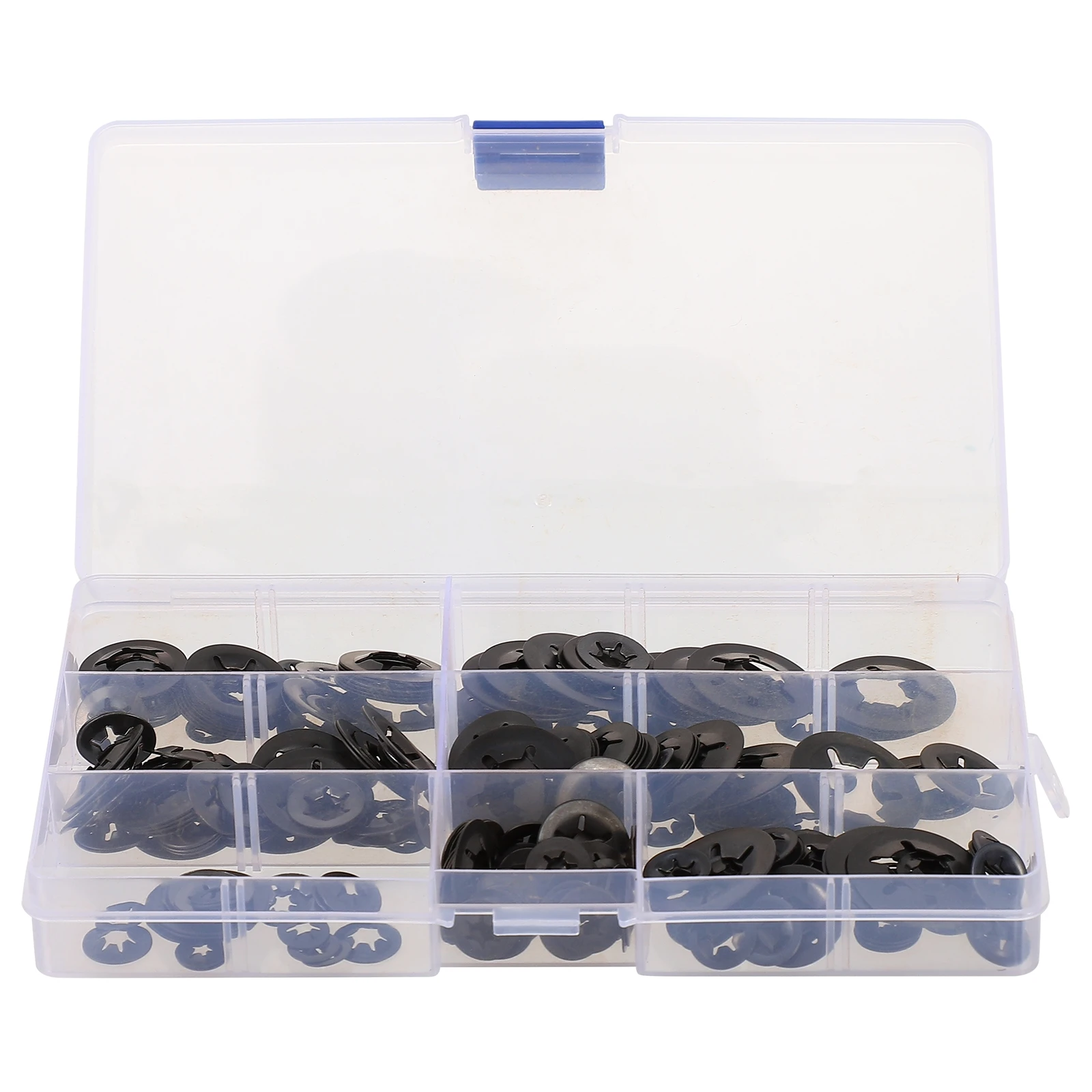 

340pcs Black Quick Starlock 7 Sizes Washers Internal Tooth Push On Speeds Clips Fasteners Assortment Kit Speed Locking Washers