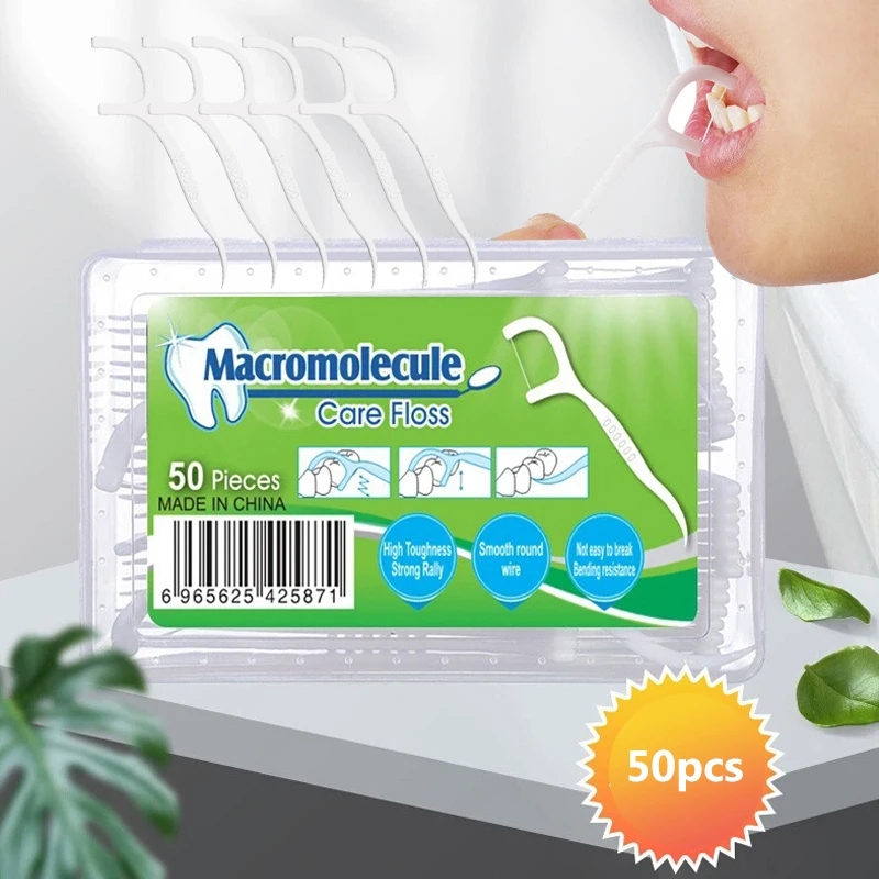

50pcs Dental Floss Safety Toothpick Oral Cleaning Dental Floss Stick Disposable Bow Floss Toothpicks With Thread Table Bar