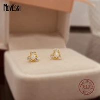 moveski 925 sterling silver petite heart zircon opal stud earrings women fashion cute party jewelry