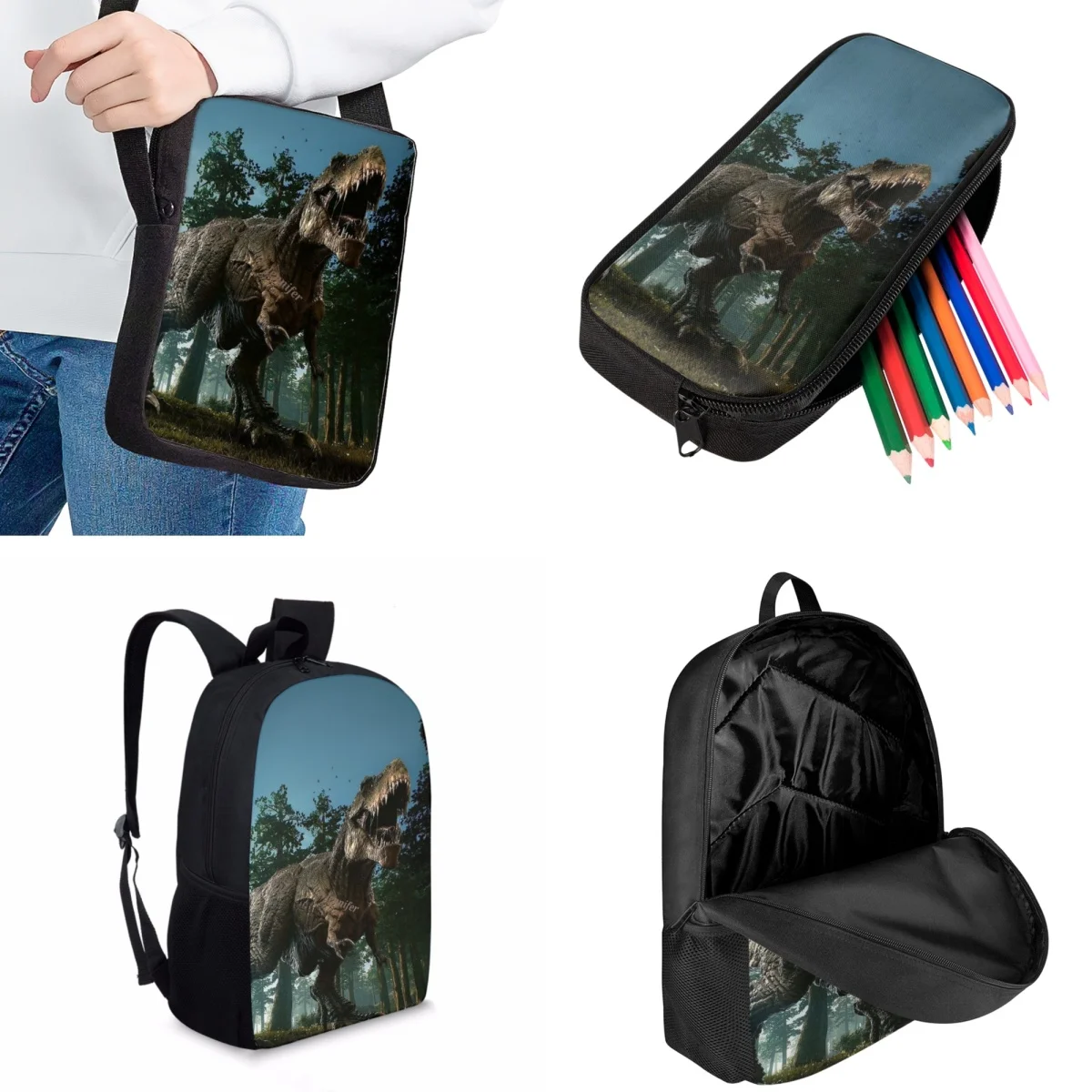 Jackherelook Children's School Bags Primitive Dinosaurs 3D Print Trends Students School Backpacks 3pcs Boys Girl Travel Knapsack