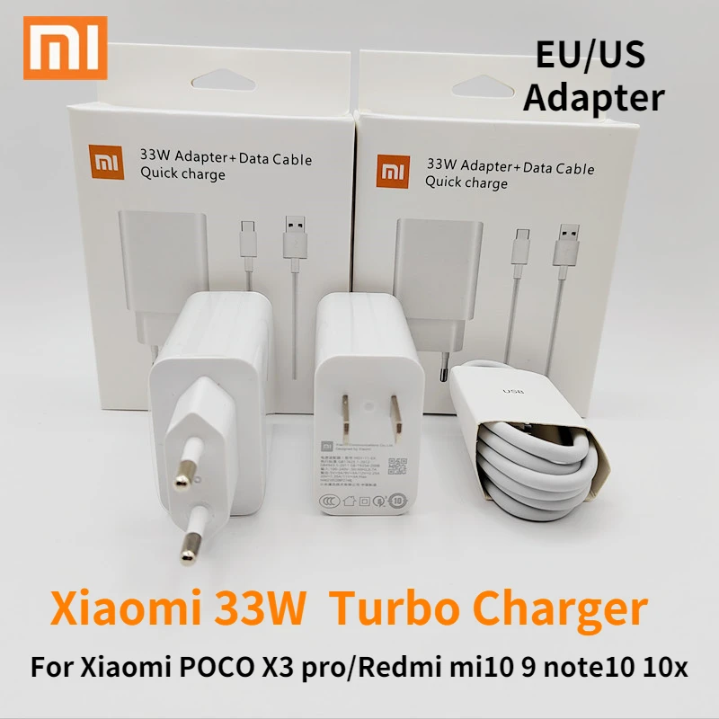 

xiaomi charger 33W EU US Fast turbo charger For Xiaomi POCO X3 pro Type C cable For xiaomi 9 pro mi 10 pro 10x note 10 lite