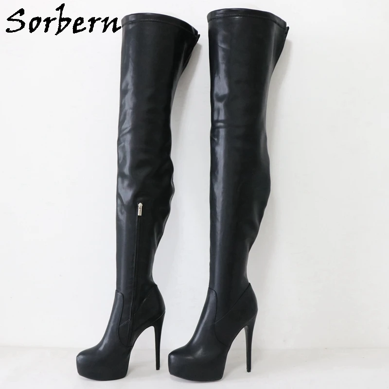 

Sorbern 80cm Crotch Thigh Women Boots Partial Zipper Streched High Heel Stilettos Invisible Platform Open Back Boot Custom