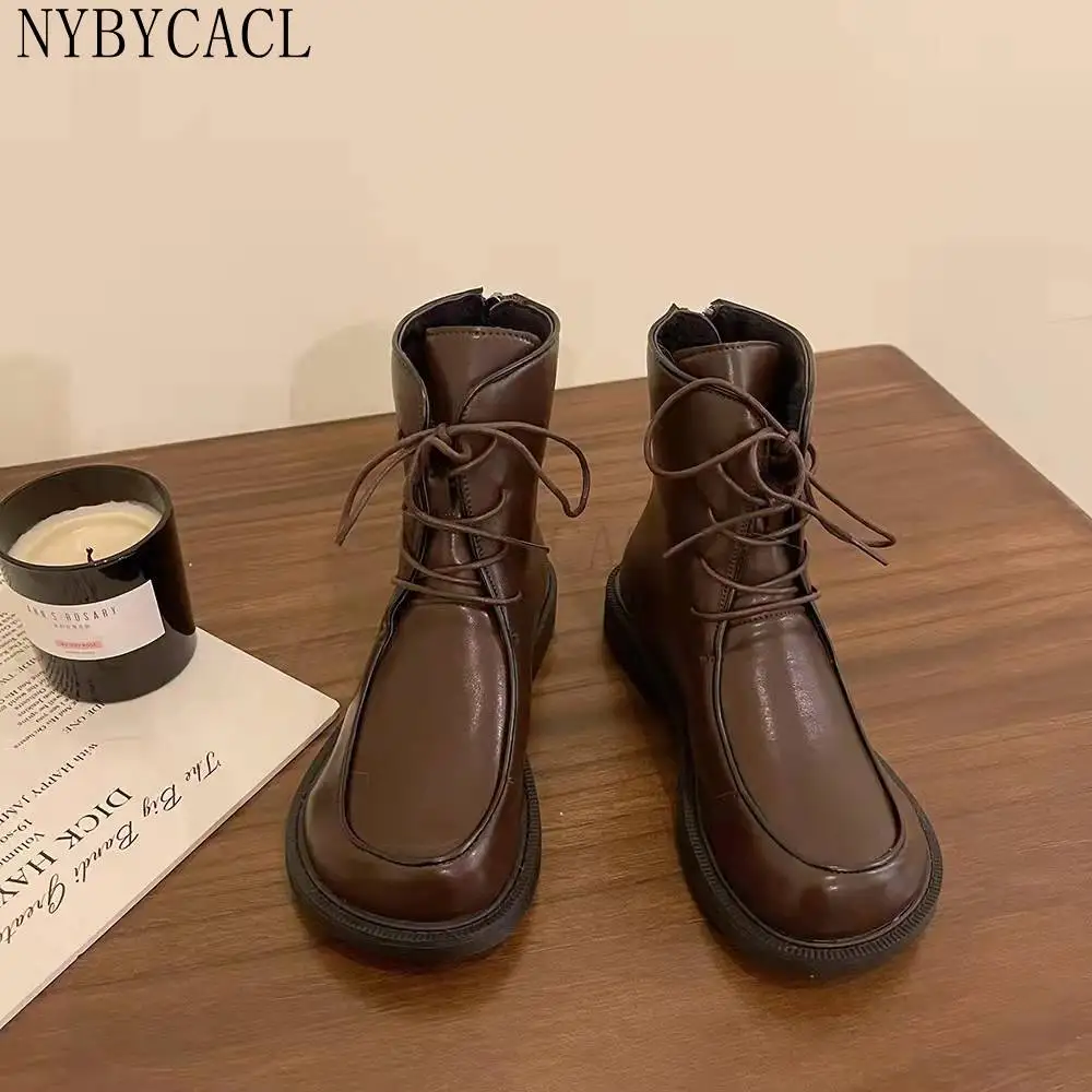 

Women's Boots 2022 Autumn and Winter Woman Ankle boots Genuine Leather Ladies Shoes thick Bottom boots Fashion Big Toe