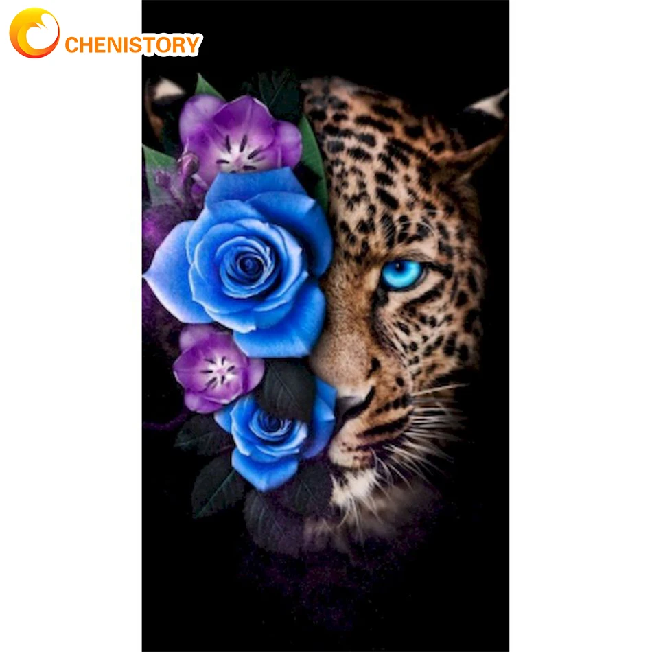 

CHENISTORY 120x60cm Oil Painting Out By Numbers Animal Leopard Acrylic Paint By Numbers Handpainted On Canvas For Home Diy Gift