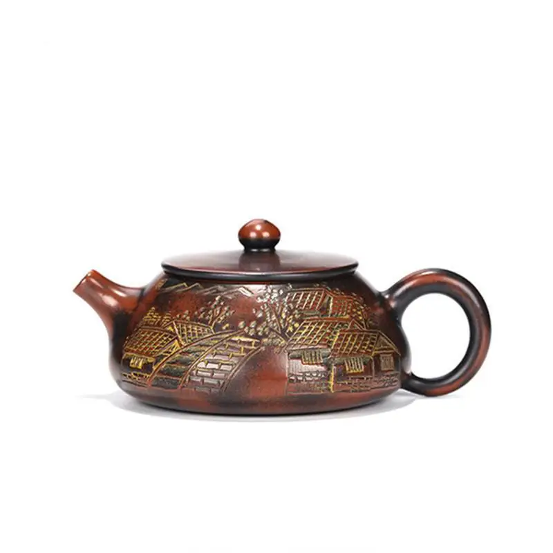 

130ml Boutique Raw Ore Stone Scoop Tea Pot Yixing Purple Clay Teapots Handmade Ball Hole Filtration Kettle Tea Table Accessories
