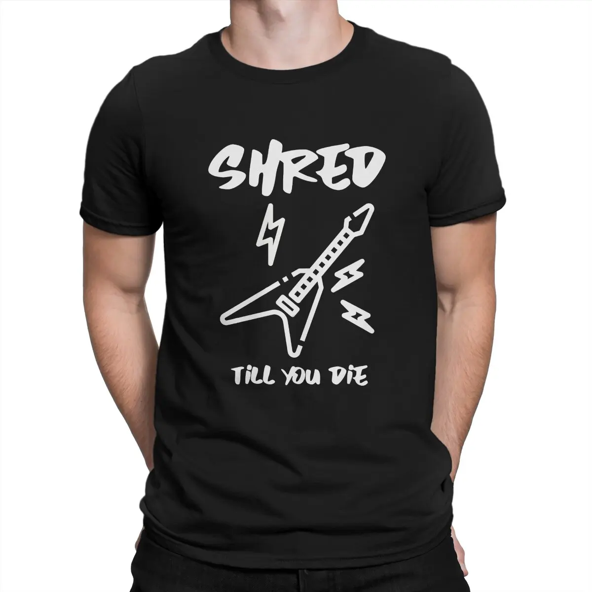 

Shred Till You Die Men TShirt Bass Guitar Rock Music Crewneck Short Sleeve 100% Cotton T Shirt Humor Top Quality Gift Idea