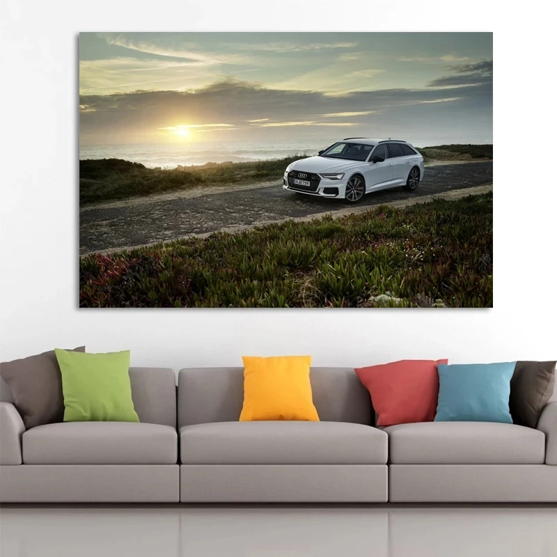 

Audis A6 Avant Car Luxury Car Seascape Sunset Picture Wall Art Posters Fabric Canvas Print Paintings for Living Room Decor