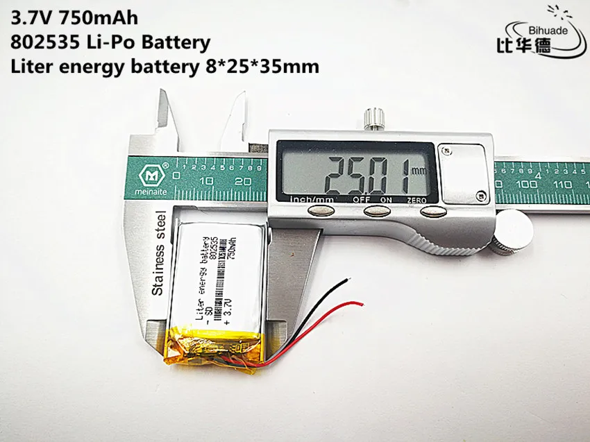 

10 шт. литровая энергетическая батарея хорошего качества 3,7 в, 750 мАч, 802535 полимерная литий-ионная/литий-ионная батарея для игрушек, портативного зарядного устройства, GPS,mp3,mp4