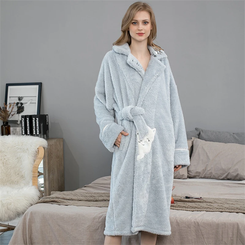 Winter Robe Thick Pajama Women Sleep Loungewear Flannel Sleepwear Bathrobe Female Attractive Women'S Nightwear Onesies for Adult