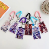 cute genshin impact account hu tao anime transparent rope holder lariat keychain hanging rope bus id card lanyard keyring