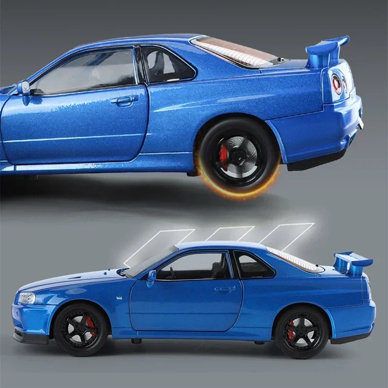 Модель спортивного автомобиля 1:24 Nissan Skyline Ares GTR R34 из сплава литой металлический