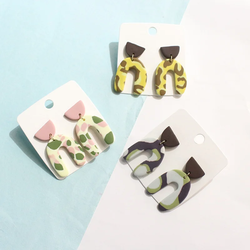 

European Leopard U-shapes Resin Drop Dangle Earrings Camouflage Geometric Earrings for Women Girls Accessories серьги 2022