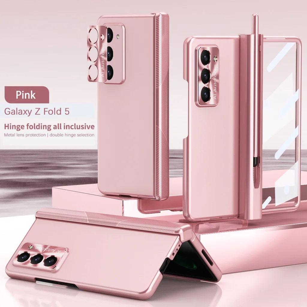 

For Samsung Galaxy Z Fold 5 5G Case Hinge Protect Phone Case Fold3 Fold4 Magnetic Double Hinge Plating Shell With S Pen