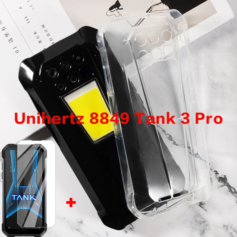 2 в 1 закаленное стекло для Unihertz Tank 3 Pro Мягкий силиконовый чехол TPU прозрачный