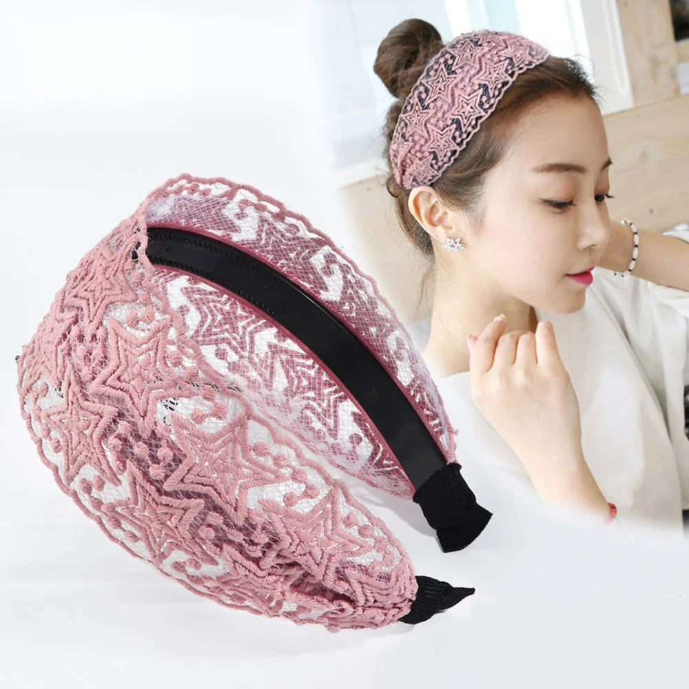 

Женский кружевной ободок в стиле ретро, нескользящий широкий ободок с зубцами и пятиконечной звездой, аксессуары для волос