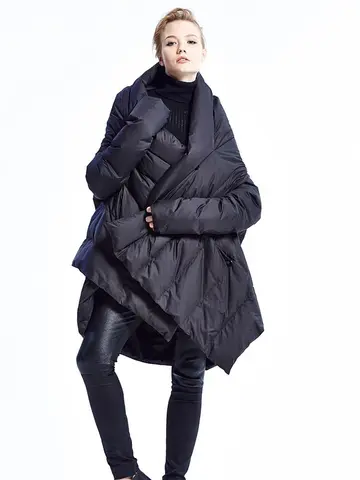 Зимнее модное Брендовое асимметричное длинное пальто выше колена из натурального утиного пуха, женский плащ, стильный дизайн, теплые пуховые парки, wq638