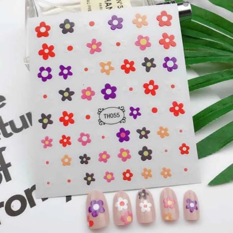 

1 шт. красочные цветочные улыбающиеся Водные Наклейки для ногтей, Переводные 3D наклейки «сделай сам», переводки для дизайна ногтей, украшени...