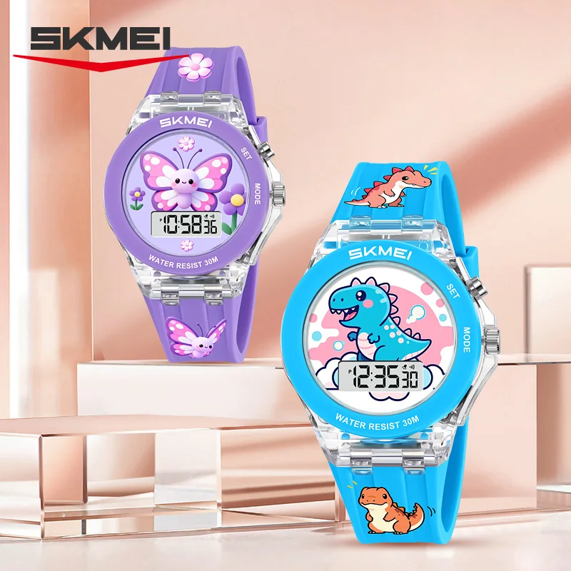 Фото SKMEI 2646 Новые детские часы с мультяшным рисунком для девочек и мальчиков, электронные светящиеся часы с таймером, красочные №2