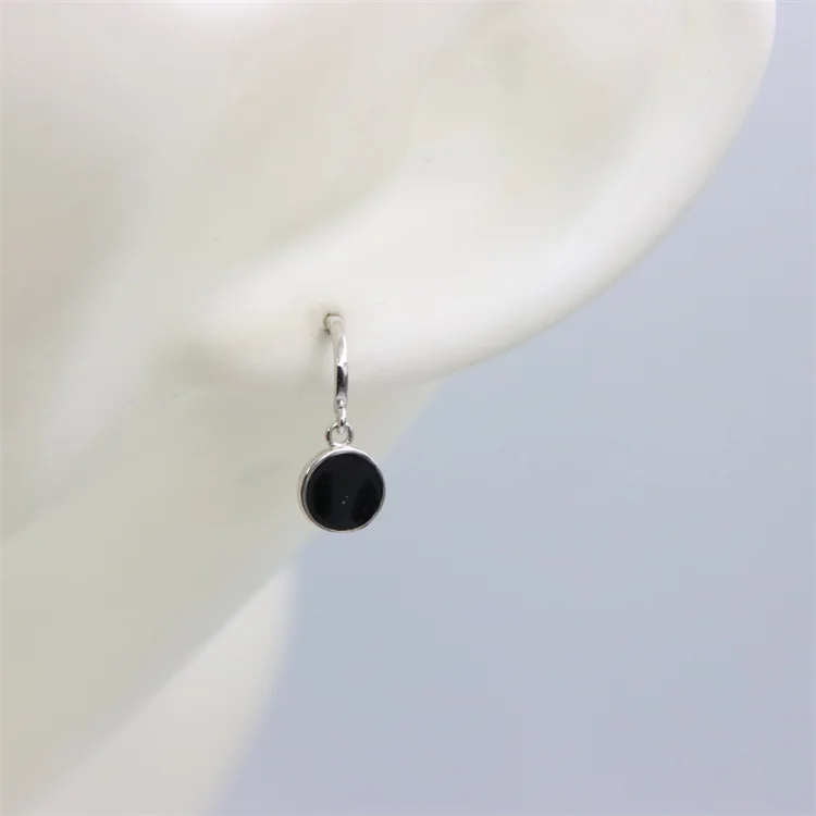 

ZFSILVER Fine Simple Fashion S925 Sterling Silver Black Round Dangle Stud Earrings Jewelry For Women Charm Party Gift Sweet Girl