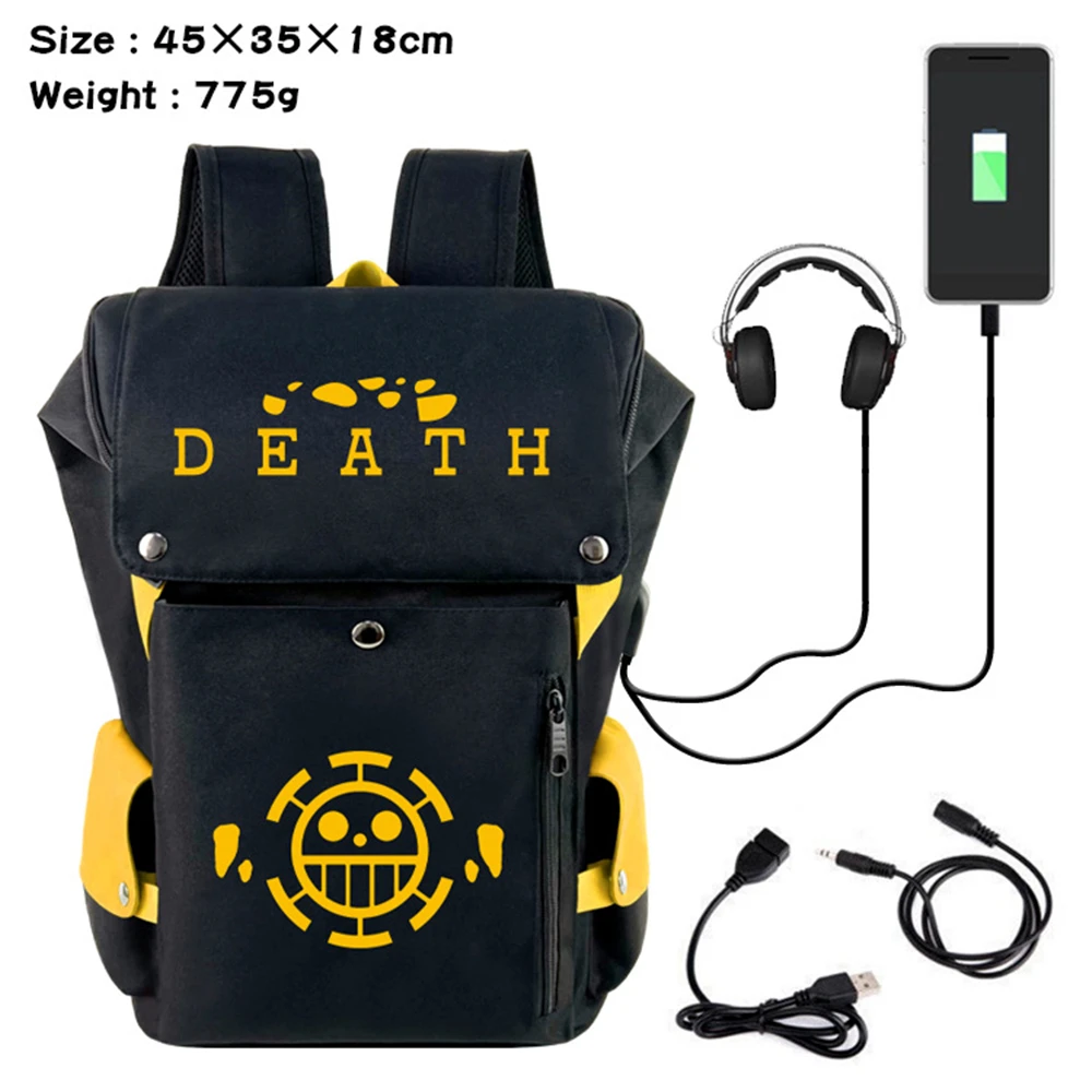 

Anime ONE PIECE Backpack USB Teenagers Printing Rucksack Charging Knapsack Student Zip Cartoon Schoolbag Travel Laptop Bag