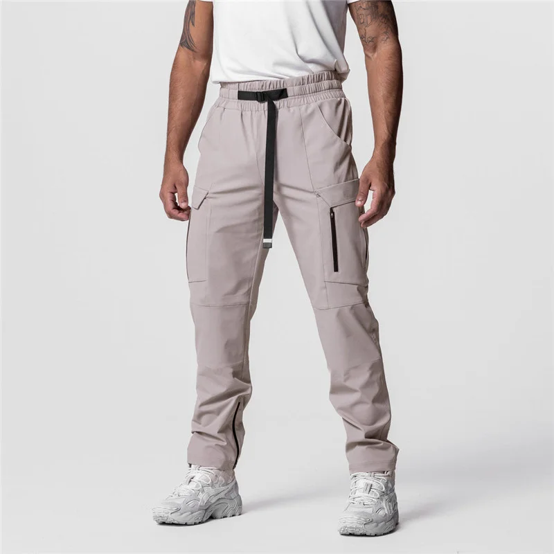 

2023 New Men's Spring and Autumn Straight overalls cargo pants zipper jogging pants multi pocket casual loose pants