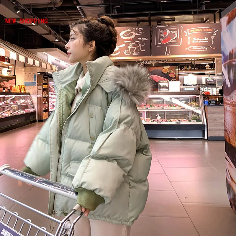 2023 New Winter Jacket Women Parkas Big Fur Collar Hooded Coat Warm Cotton padded Parka Female Jacket Loose Outwear Plus Size