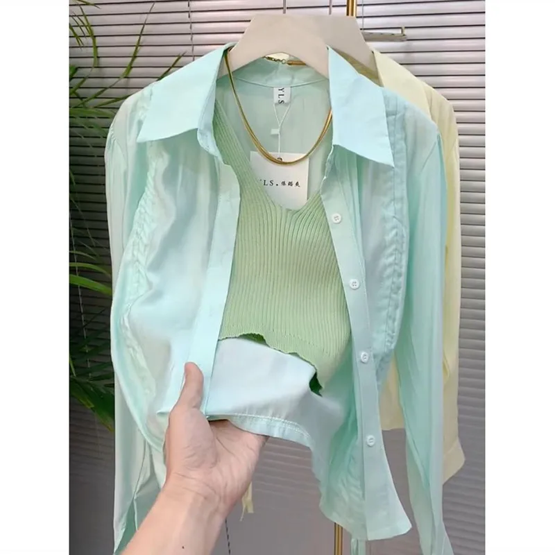 Блузка женская короткая Солнцезащитная свободная с длинным рукавом 2658