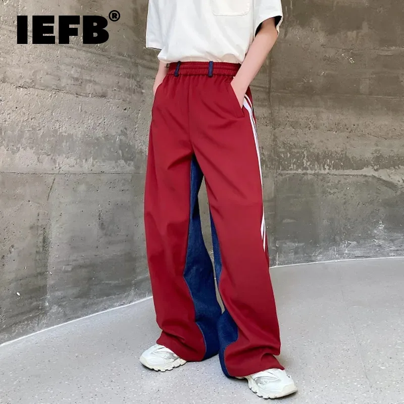 IEFB новые мужские повседневные брюки утепленные шерстяные лоскутные джинсовые