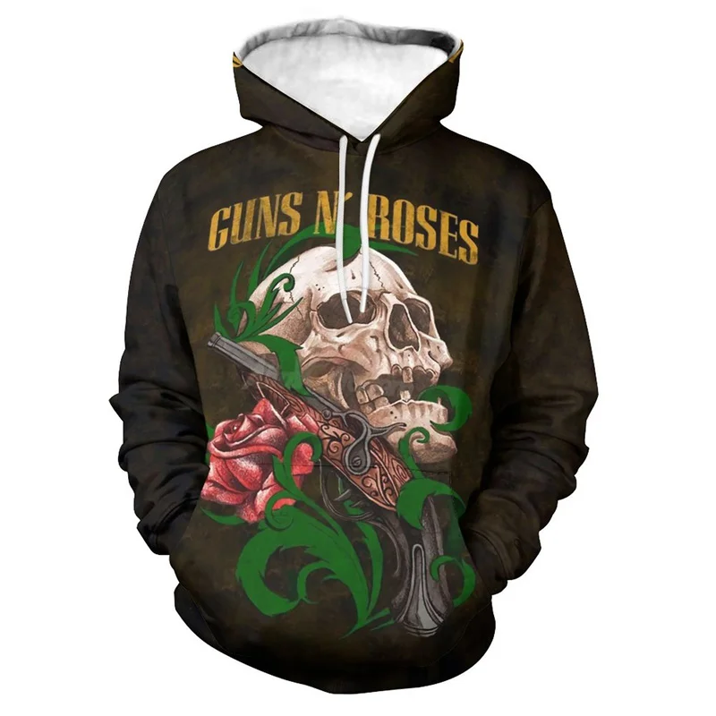 

Guns N Roses Skull Printed Men Women Hoodies Hip Hop Punk Rock Streetwear Spring Autumn Oversized Male Female Hooded Sweatshirt