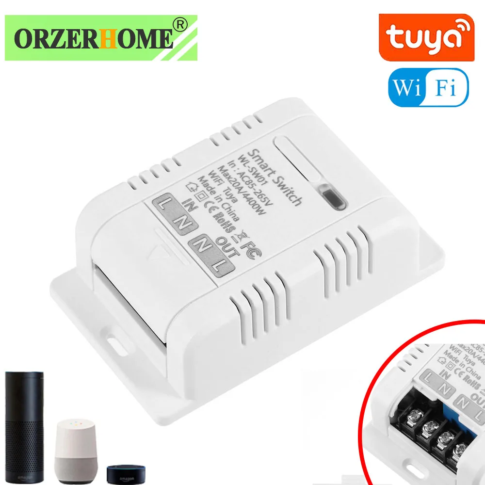 

Tuya Wifi Smart Switch 20A Mini Control Timer Switch Smart Home DIY Breaker Wireless Remote Control Work With Alexa Google Home