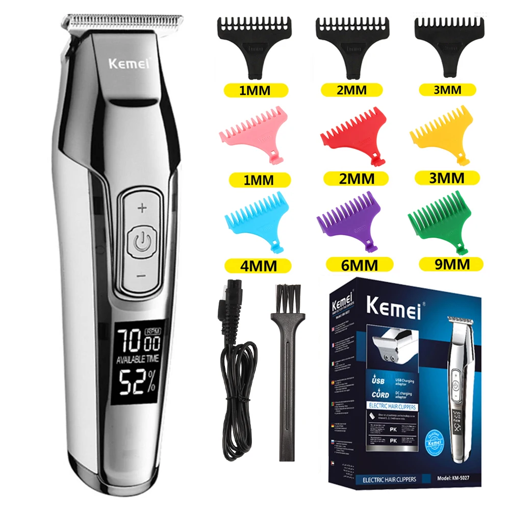 Kemei Barber Mute Noise Reduction LED Electric Quantity Digital Display Charging Port Engraving Electric Push Shear KM-5027