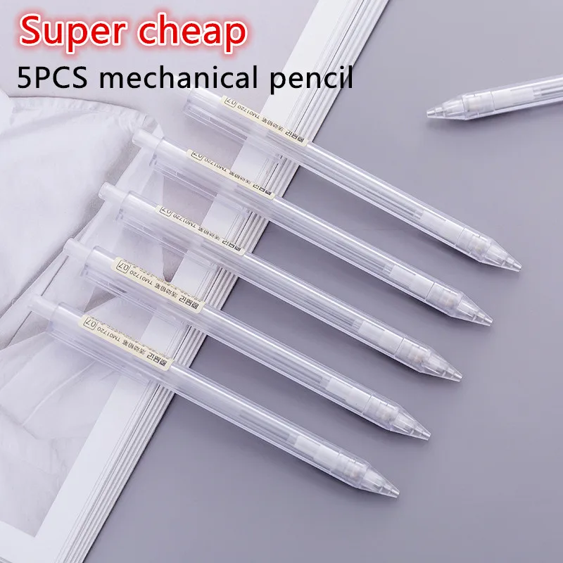 

Cheap 5pcs Automatic Pencil for Children's School Stationery 0.5mm 0.7mm 2B Black Press Pencil for Office Accessories Wholesale