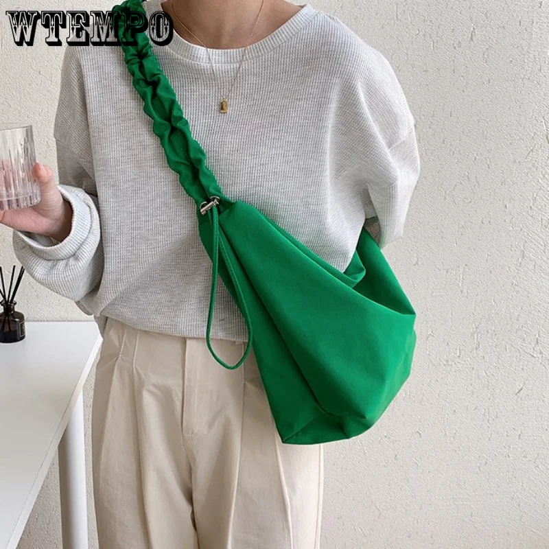 Women's Crossbody Bags Simple Messenger Bag Large Capacity Shoulder Strap Bag Leisure Pleated Nylon Bag Spring and Summer New