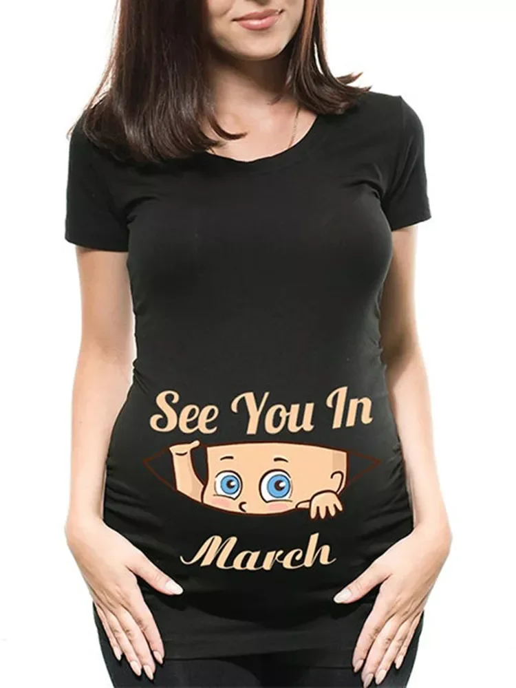 

2023New See You In January-December Women Pregnant T Shirt Female Maternity Pregnancy Announcement New Mom Clothes