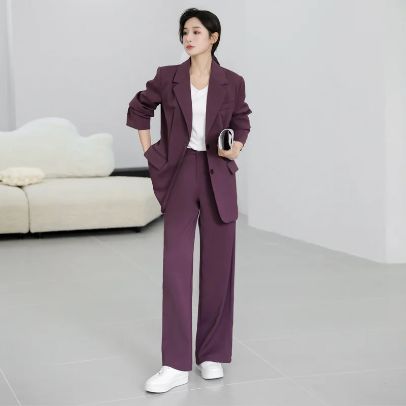 2023 Spring Purple Blazers Wide-leg Pants Suits Clothing Suit for Women Korean Style Casual Loose Two Piece Set Office Lady Wear