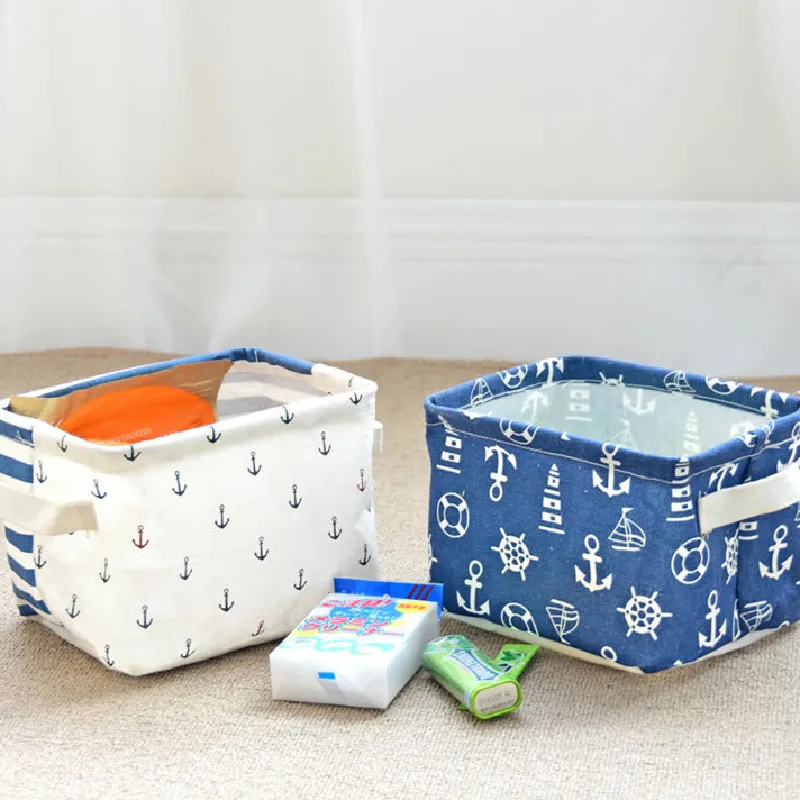 

Striped Storage Basket Mediterranean Anchor Waterproof Foldable Cosmetic Storage Bag Office Desktop Sundries Finishing Basket