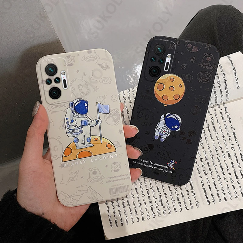 Cute Astronaut Lanyard Case For Xiaomi Redmi Note 10 9 8 Pro 9s 9T 11s Xiaomi Mi 11 Lite 5G NE Poco X3 NFC Soft Hand Strap Cover images - 6