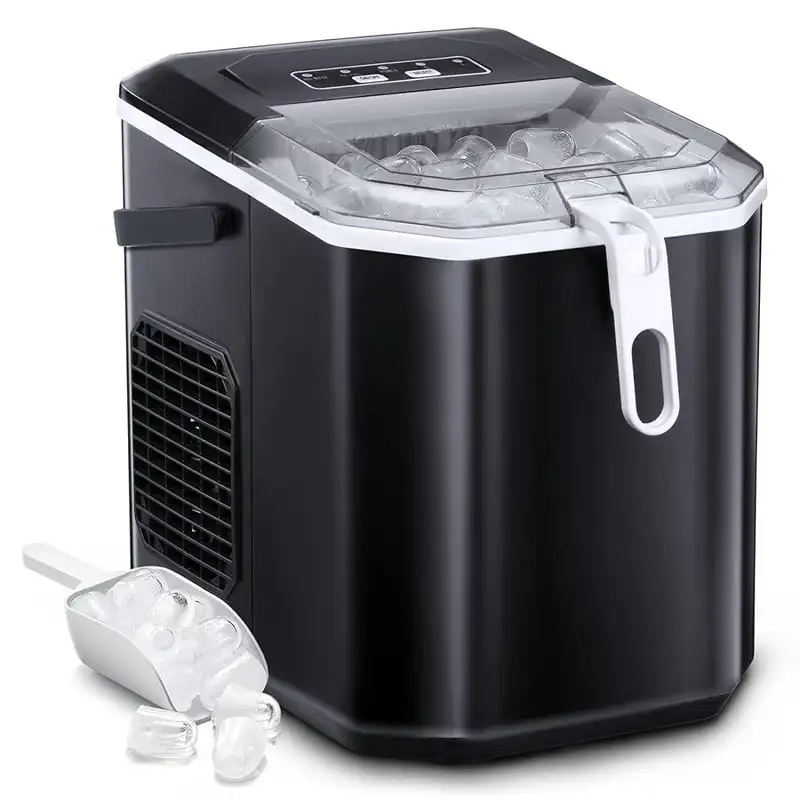 

Makers Countertop, Ice Machine with Handle, 26Lbs in 24Hrs, 9 Cubes Ready in 6 Mins, Self-Cleaning Portable Ice Maker, 2 Sizes o