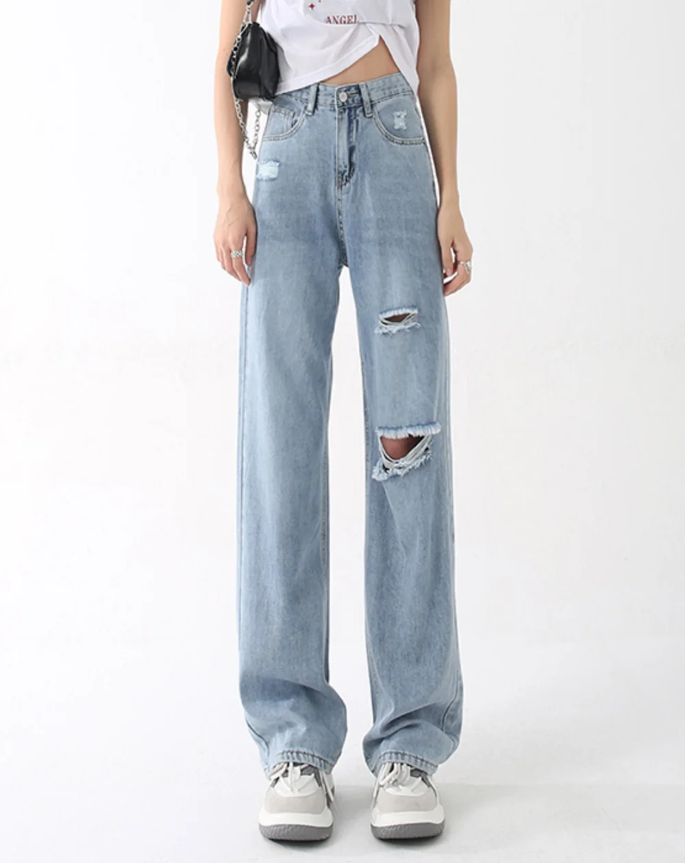 

Blue Jeans Women Worn-out High Waisted American Street Wide Leg Pants Fashion Simple Baggy Vintage 2023 Straight Summer Trousers